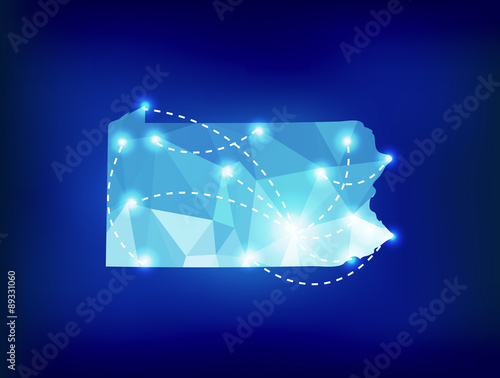 Pennsylvania state map polygonal with spot lights places