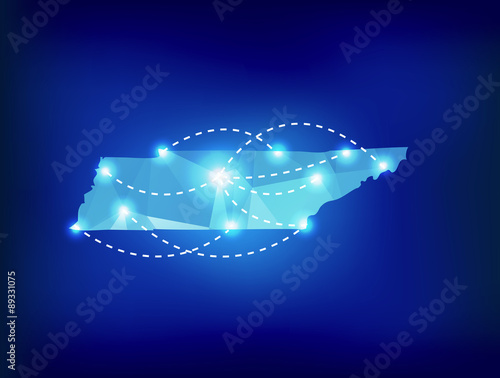 Tennessee state map polygonal with spot lights places