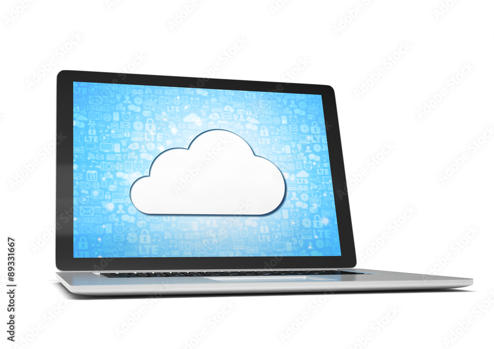 3d rendering of a laptop with cloud concept 3d rendering of a laptop with cloud concept