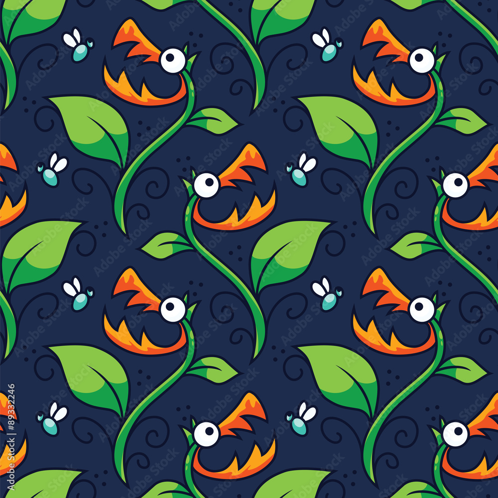 Halloween Carnivorous Plant Seamless Pattern Halloween Carnivorous Plant Seamless Pattern