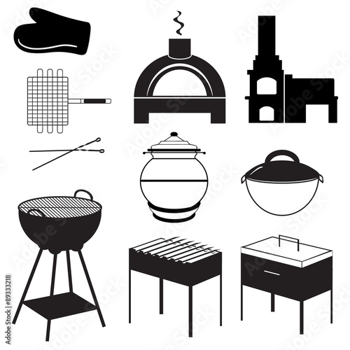 BBQ, picnic, barbecue icons. Barbecue devices. Vector illustration.