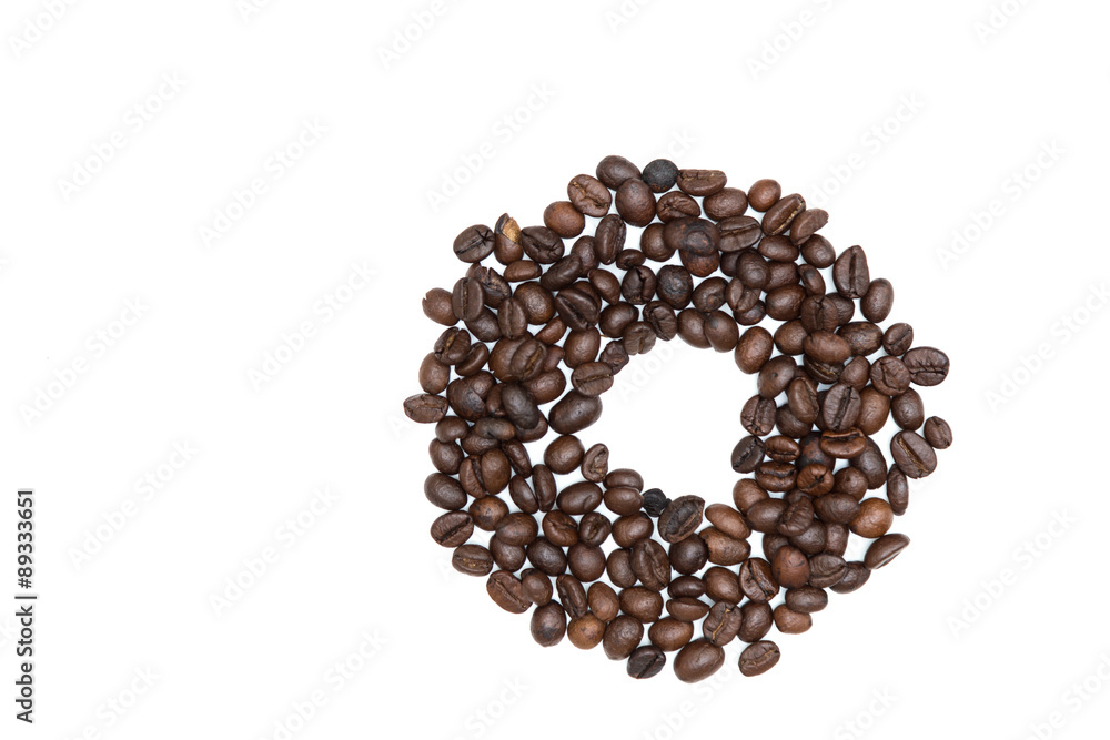 o alphabet made from coffee beans on white background o alphabet made from coffee beans on white background