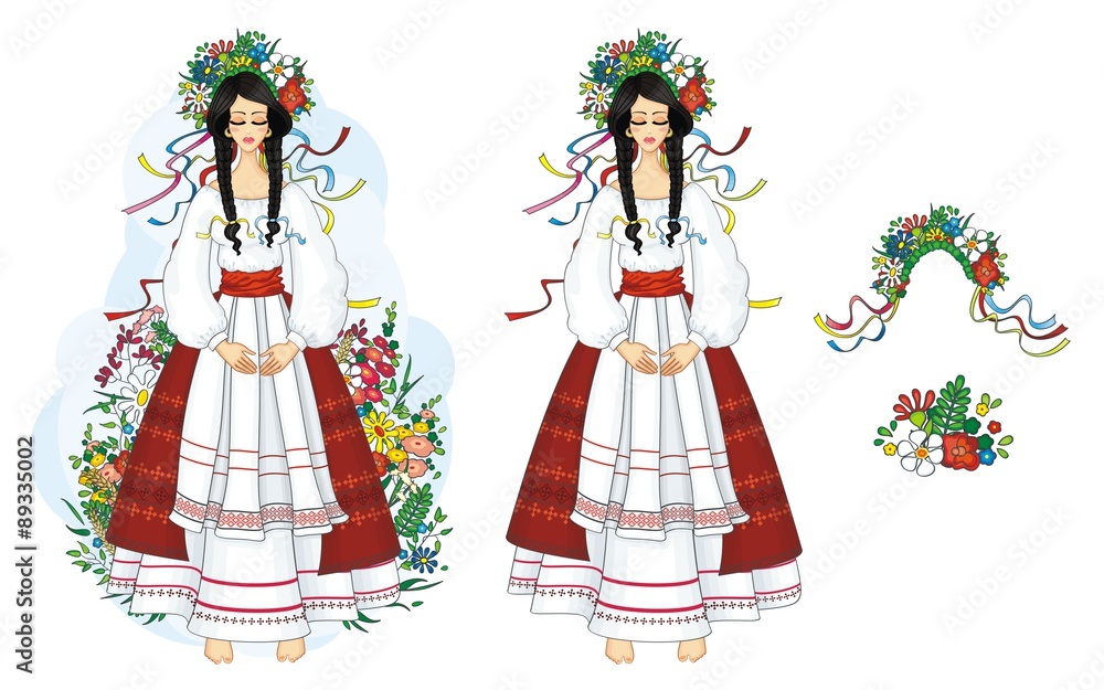Ukrainian, girl in national costume with flowers