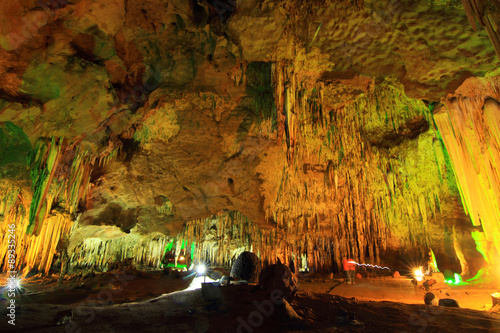 Photography stalagmite and stalactite in the cave