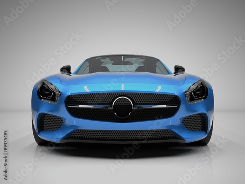 Sports car front view. The image of a sports blue car on a white photo