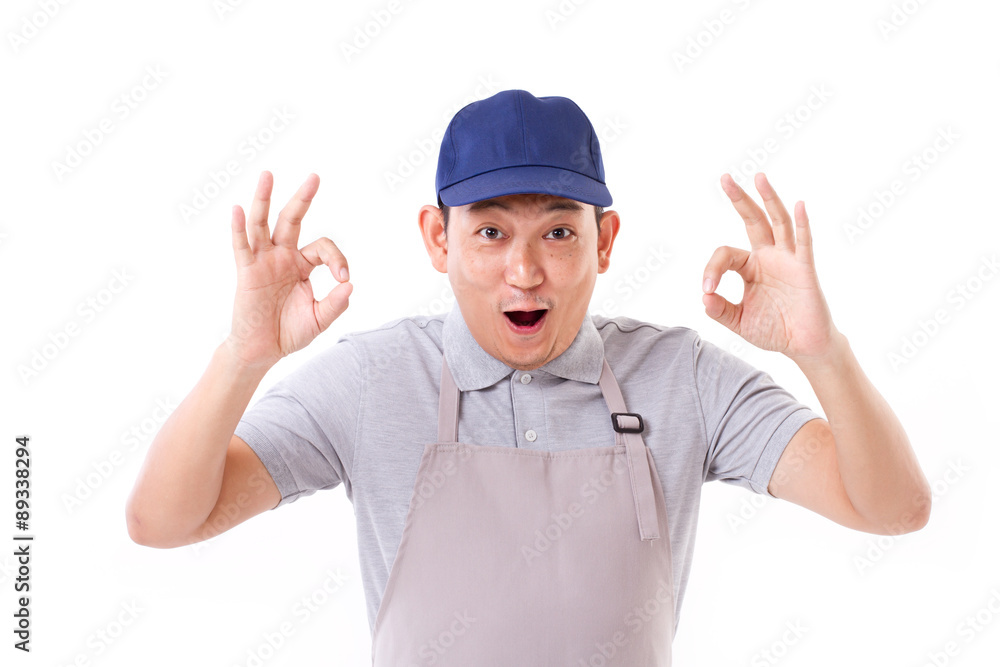 exited worker, employer with ok hand gesture on both hands exited worker, employer with ok hand gesture on both hands