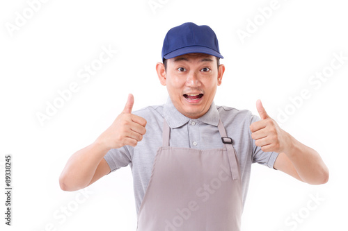 exited worker, employer with two thumbs up hand gesture