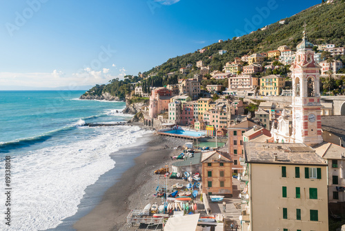 Panoramic view of Sori, small sea-village near Genoa photo