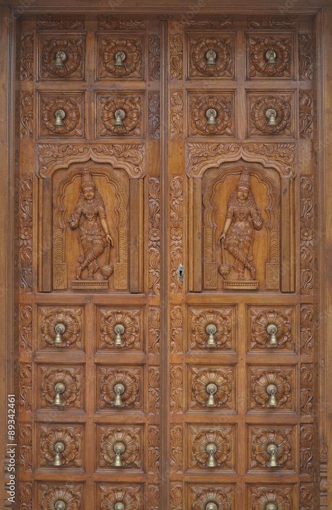 Carved wood Hindu temple door