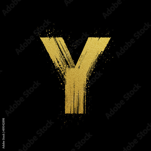 Gold glittering brush hand painted letter Y