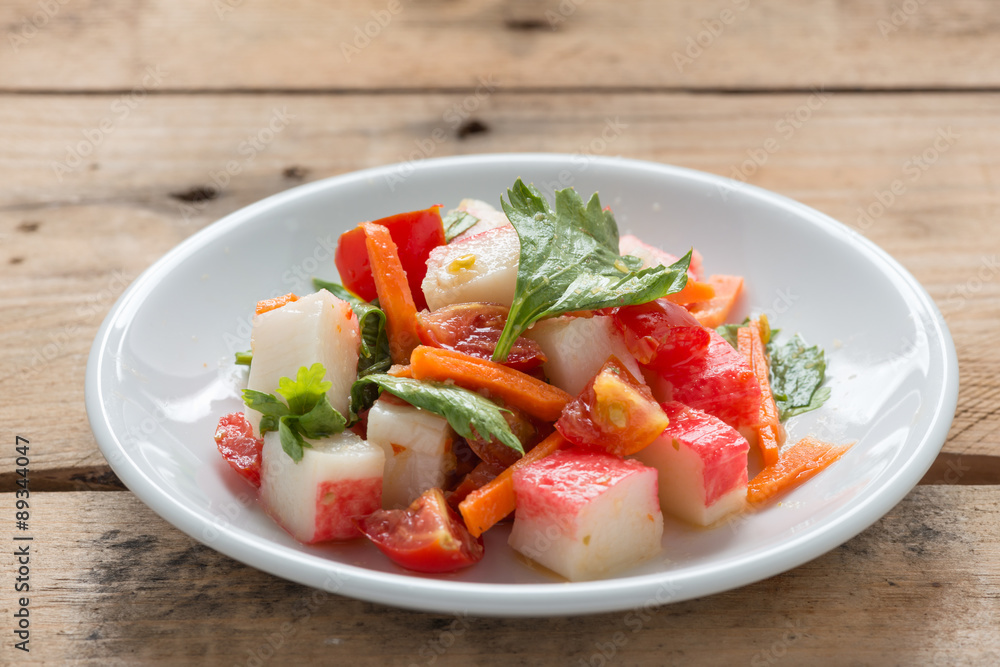 Crab stick spicy salad with vegetable. Crab stick spicy salad with vegetable.