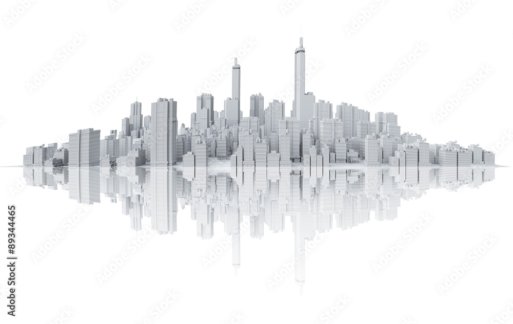 Big city skyline with reflection