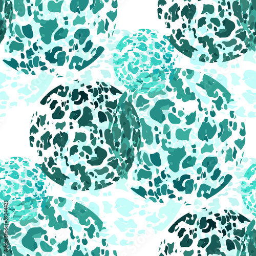 Textile seamless pattern of balls with texture green watercolor