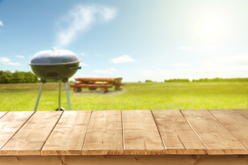 wooden desk and grill 
