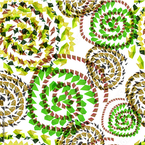 Abstract textile seamless pattern of green triangles twisted spi