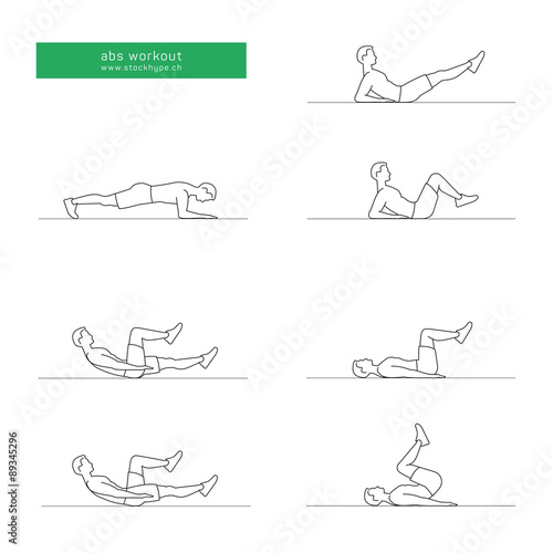 Set of abdominal workout. Vector design.