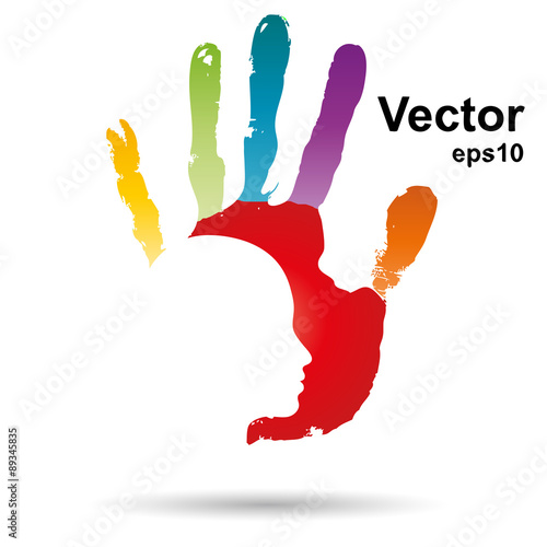 Vector conceptual abstract human child hand paint  woman face