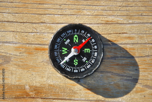 Black compass with green signs