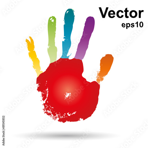 Vector conceptual child handprint with painted isolated on background