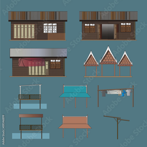An illustration of wooden house in Bangkok, Thailand
