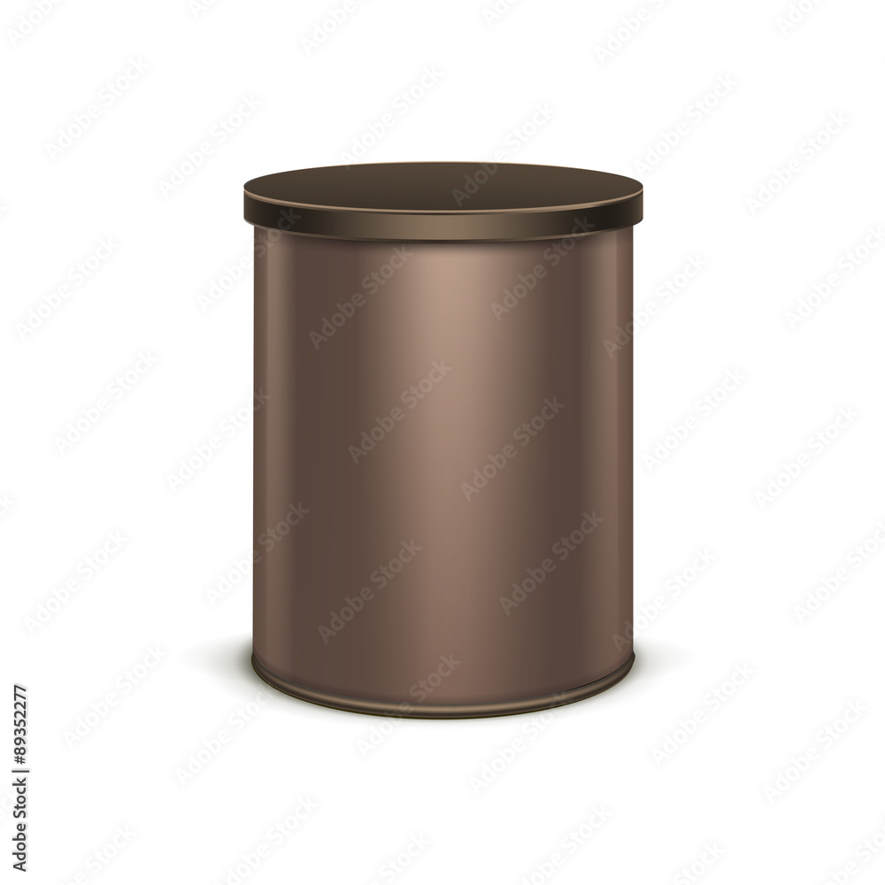 Brown tin box packaging container for tea coffee isolated vector Brown tin box packaging container for tea coffee isolated vector