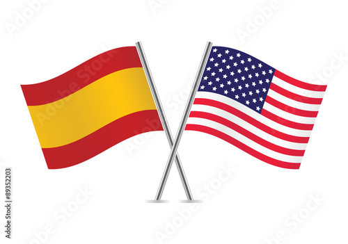 American and Spanish flags. Vector illustration.