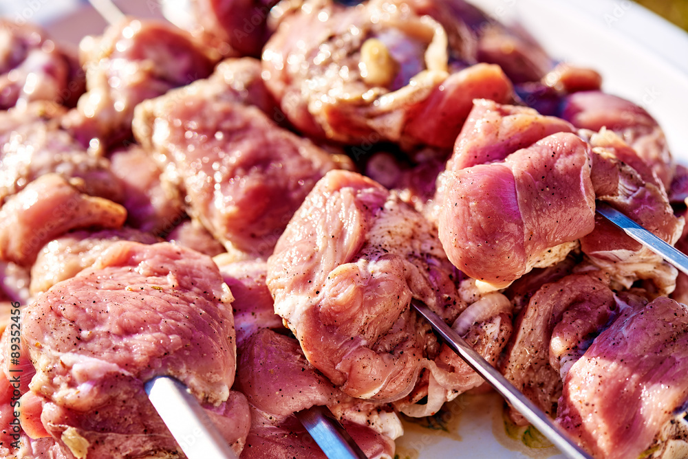 Barbecue skewers with meat