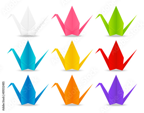 Set of paper origami cranes