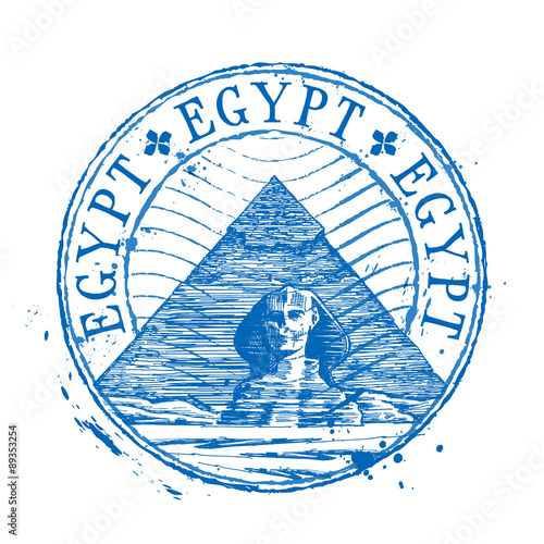 Egypt vector logo design template. Shabby stamp or pyramid