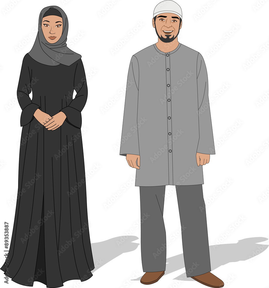 Muslim couple wearing traditional clothes Stock Vector | Adobe Stock