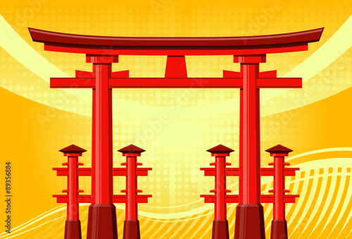 Traditional Japanese Torii gate, vector illustration.