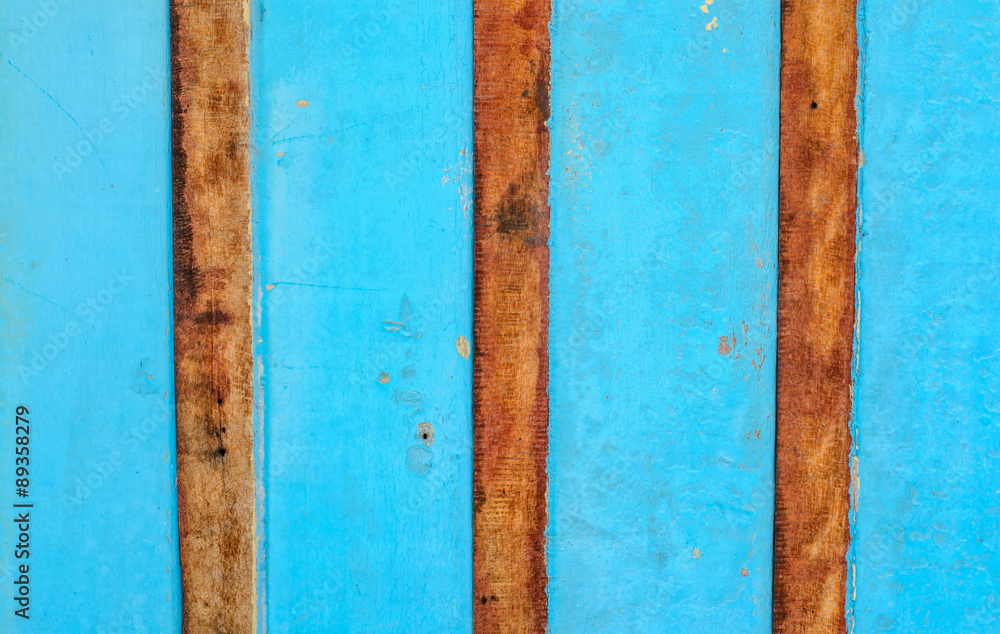 Blue wood with brown wood background