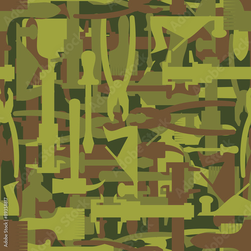 Army pattern tool. Military camouflage texture Vector of hammer,
