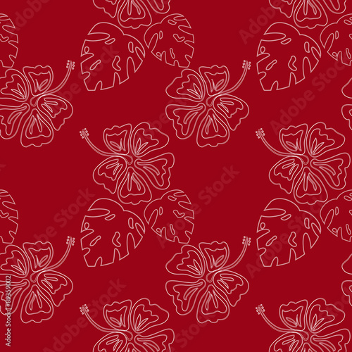 hibiscus contour pattern red