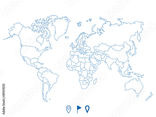 Political world blue map and vector illustration