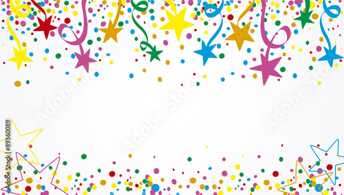 Background of a party with many confetti, streamers and stars at day