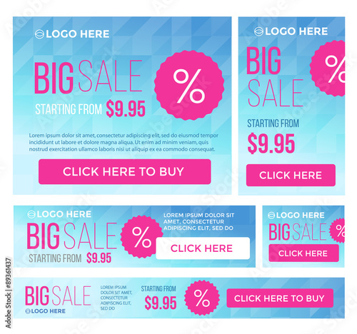 Big, half price and one day sale banners. Vector.