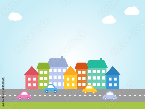 City with colored houses