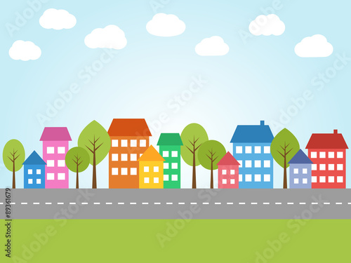 City with colored houses