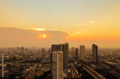 Modern building at riverside in evening scene