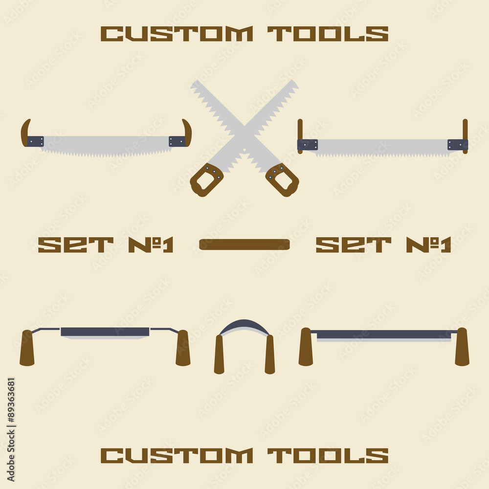 Construction tool silhouette icon set. Two handed and trump saw. Hand saw. Panel saw. Scraper. Spokeshave. Design template vector illustration. Construction tool silhouette icon set. Two handed and trump saw. Hand saw. Panel saw. Scraper. Spokeshave. Design template vector illustration.