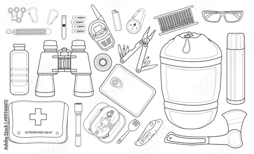 Survival items set. Contour