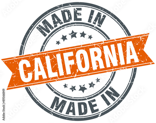 California orange grunge ribbon stamp on white