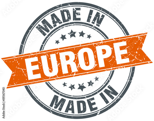 europe orange grunge ribbon stamp on white