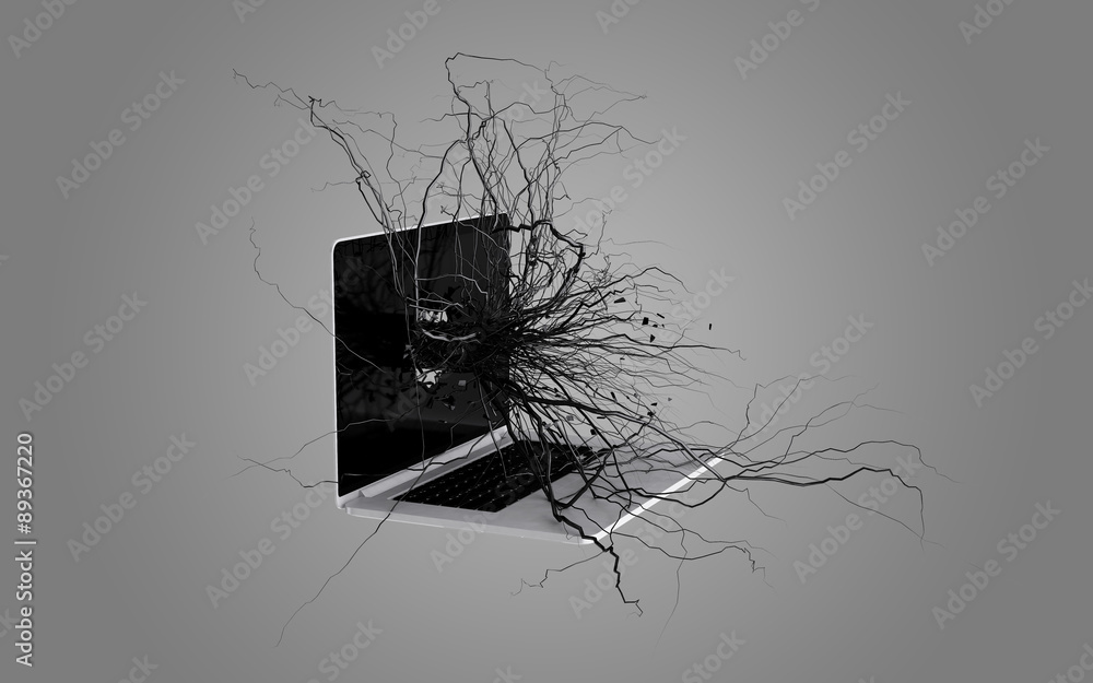 Fototapeta Social media icons set on the root growing out of laptop.
