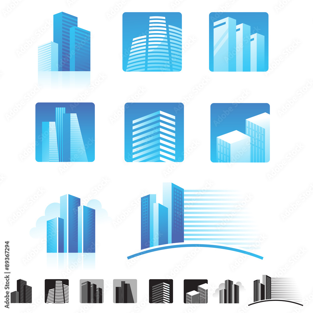 Set of modern buildings icons Set of modern buildings icons