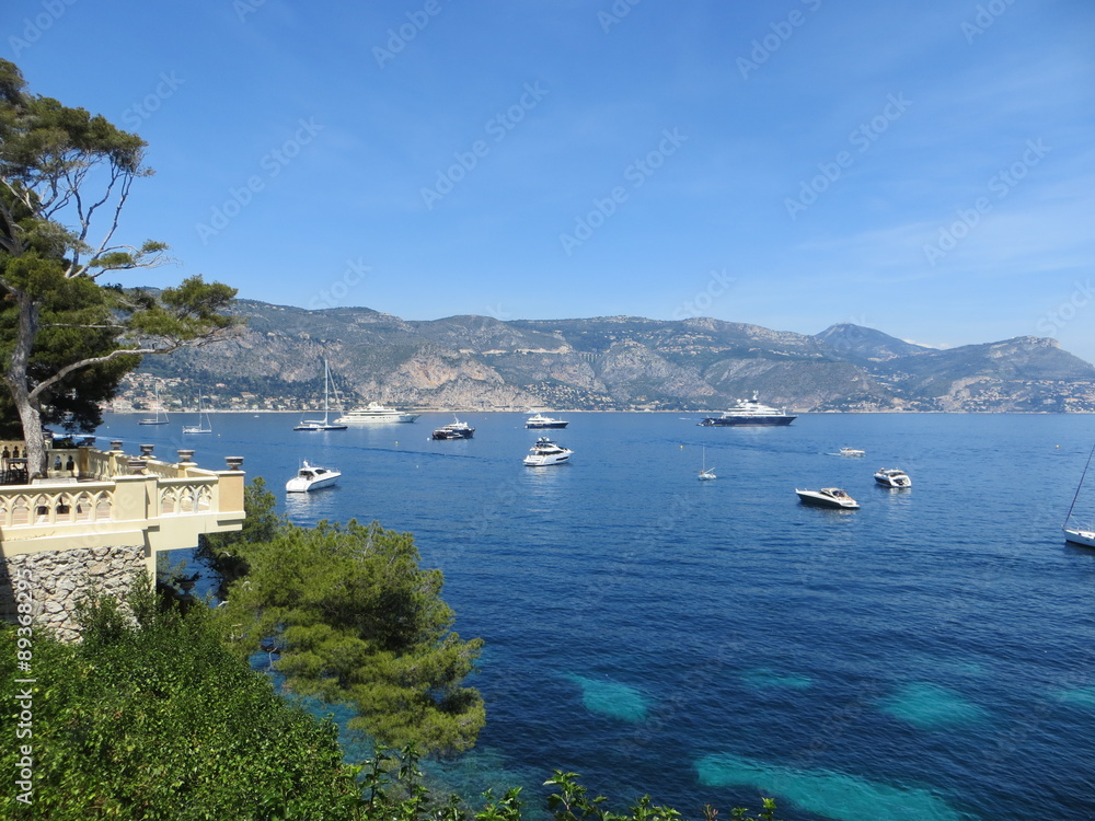 Azure bay and mountains seascape of french riviera