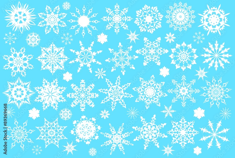 Set of white snowflakes on a blue background Set of white snowflakes on a blue background