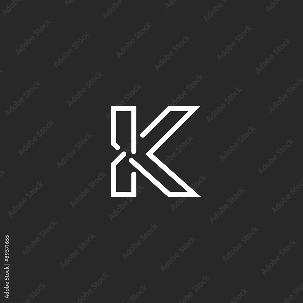 K letter mockup logo, black and white thin line monogram, invitation element K letter mockup logo, black and white thin line monogram, invitation element