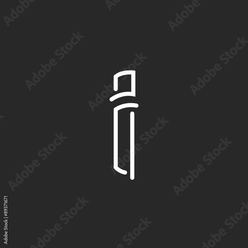 I letter logo thin line monogram, mockup business card emblem